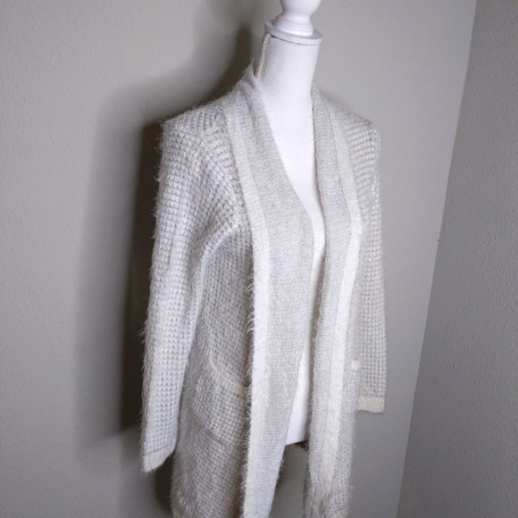 XOXO Ivory Fuzzy Cardigan Sweater Women’s | Open Front Cozy Layering Top - Picture 10 of 10